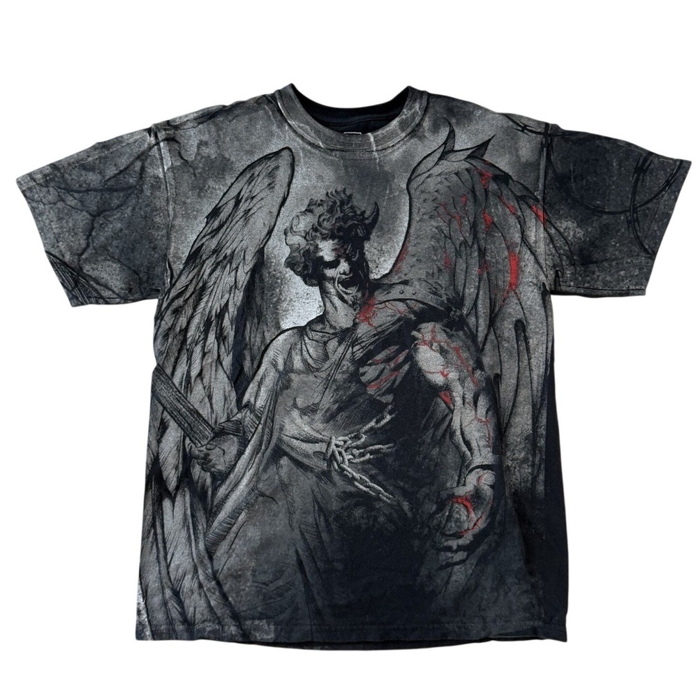 MMA Elite Fallen Angel Reaper Graphic T Shirt Mens M Goth Emo Y2K Skater Black